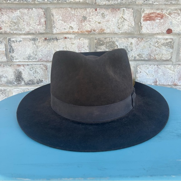 Scala Genuine Fur Felt Fedora Hat 7 1/8(57cm)Made in USA Classic Brown w/Feather - Picture 2 of 14